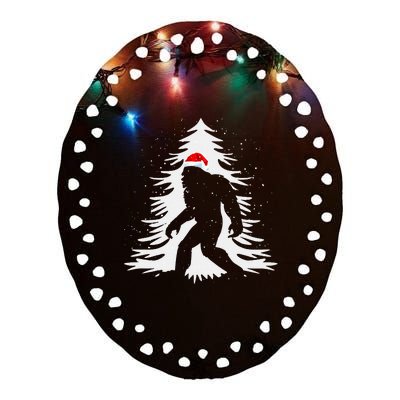 Bigfoot Believe Christmas Tree Sasquatch Santa Funny Bigfoot Ceramic Oval Ornament