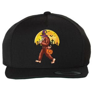 Bigfoot Bring Candy Jack O Lantern Funny Halloween Sasquatch Wool Snapback Cap