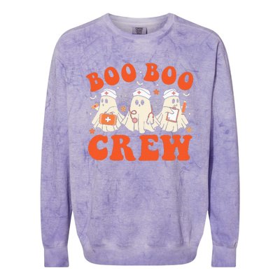 Boo Boo Crew Nurse Ghost Scrub Top Nursing Halloween Costume Colorblast Crewneck Sweatshirt