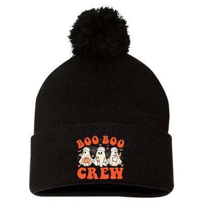 Boo Boo Crew Nurse Ghost Scrub Top Nursing Halloween Costume Pom Pom 12in Knit Beanie
