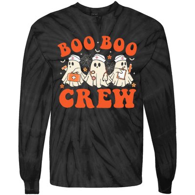 Boo Boo Crew Nurse Ghost Scrub Top Nursing Halloween Costume Tie-Dye Long Sleeve Shirt