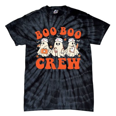 Boo Boo Crew Nurse Ghost Scrub Top Nursing Halloween Costume Tie-Dye T-Shirt