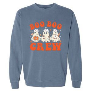 Boo Boo Crew Nurse Ghost Scrub Top Nursing Halloween Costume Garment-Dyed Sweatshirt