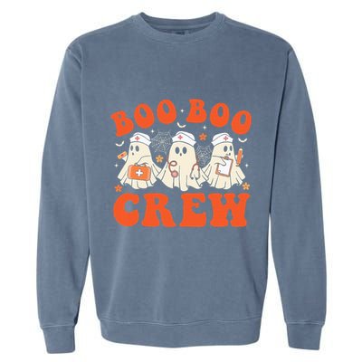 Boo Boo Crew Nurse Ghost Scrub Top Nursing Halloween Costume Garment-Dyed Sweatshirt