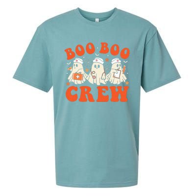 Boo Boo Crew Nurse Ghost Scrub Top Nursing Halloween Costume Sueded Cloud Jersey T-Shirt