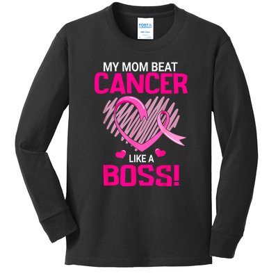 Beat Breast Cancer My Mom Like A Boss Warrior Survivor Fight Gift Kids Long Sleeve Shirt