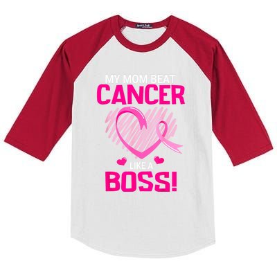 Beat Breast Cancer My Mom Like A Boss Warrior Survivor Fight Gift Kids Colorblock Raglan Jersey