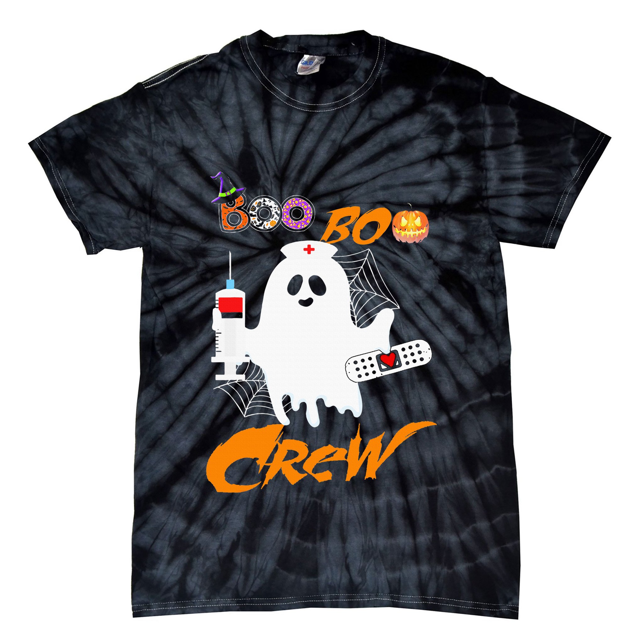 Boo Boo Crew Nurse Ghost Funny Halloween Costume Fun Gifts Tie-Dye T-Shirt