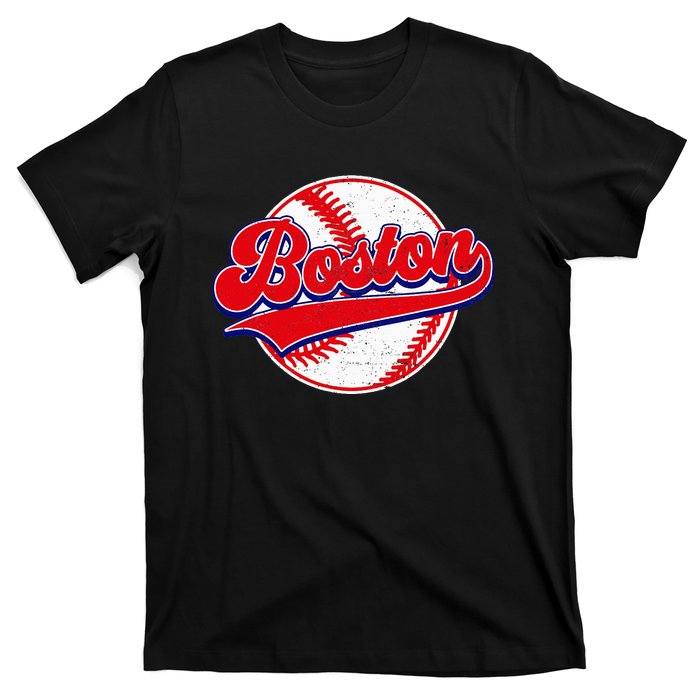 Boston Baseball Cityscape Distressed Women T-Shirt