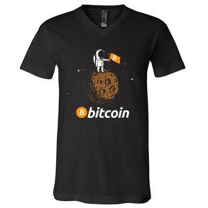 Bitcoin Btc Crypto To The Moon Featuring Astronaut V-Neck T-Shirt