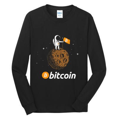 Bitcoin Btc Crypto To The Moon Featuring Astronaut Tall Long Sleeve T-Shirt