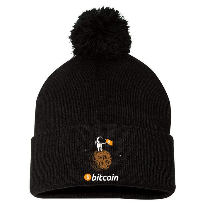 Bitcoin Btc Crypto To The Moon Featuring Astronaut Pom Pom 12in Knit Beanie