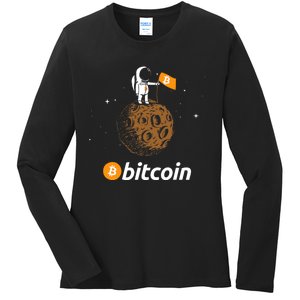 Bitcoin Btc Crypto To The Moon Featuring Astronaut Ladies Long Sleeve Shirt