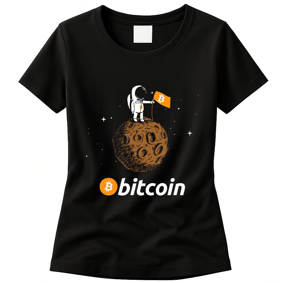Bitcoin Btc Crypto To The Moon Featuring Astronaut Womens T-Shirt