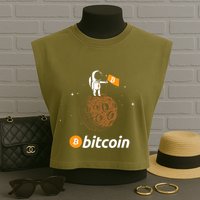 Bitcoin Btc Crypto To The Moon Featuring Astronaut Garment-Dyed Women's Muscle Tee