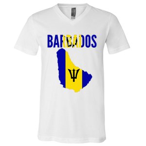 Barbadian Barbados Country Map Flag V-Neck T-Shirt