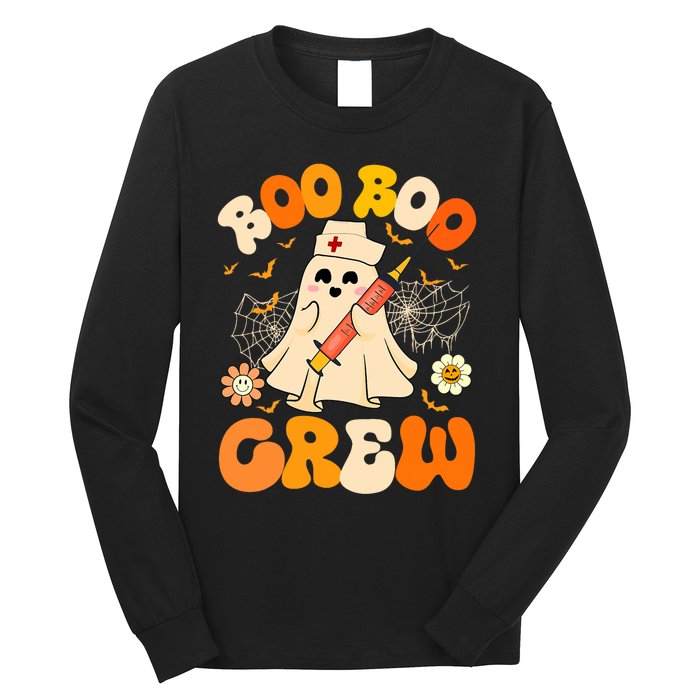 Boo Boo Crew Funny Ghost Nurse Retro Halloween Nursing Rn Long Sleeve Shirt