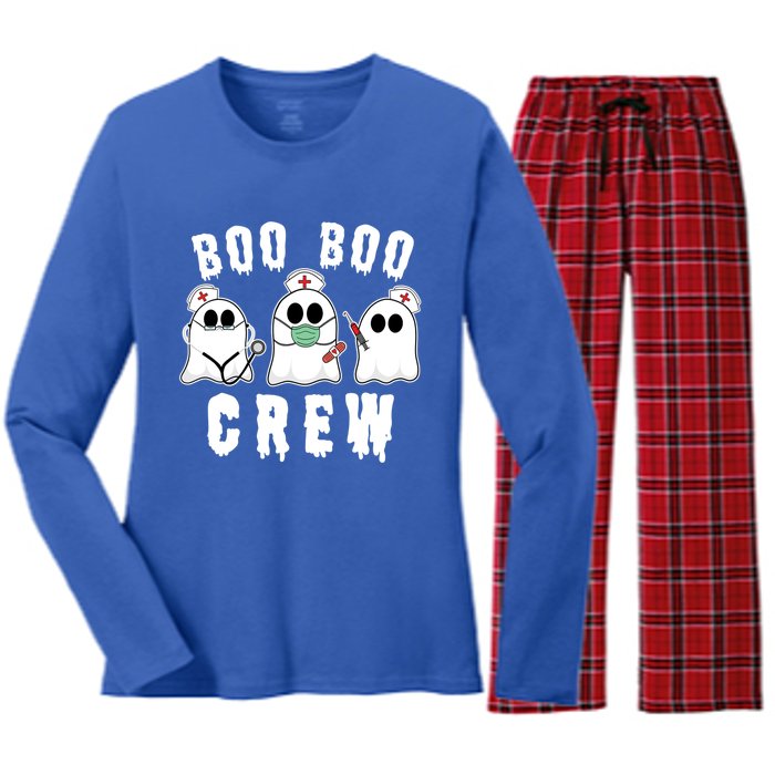 Boo Boo Crew Funny Nurse Halloween Ghost Costume Meaningful Gift Women's Long Sleeve Flannel Pajama Set 