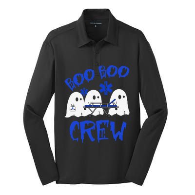 Boo Boo Crew Funny Ghost Emt Ems Paramedic Nurse Halloween Sweat Silk Touch Performance Long Sleeve Polo