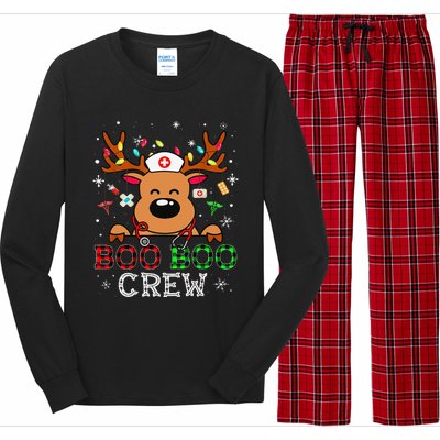 Boo Boo Crew Reindeer Nurse Buffalo Plaid Nurse Christmas Long Sleeve Pajama Set