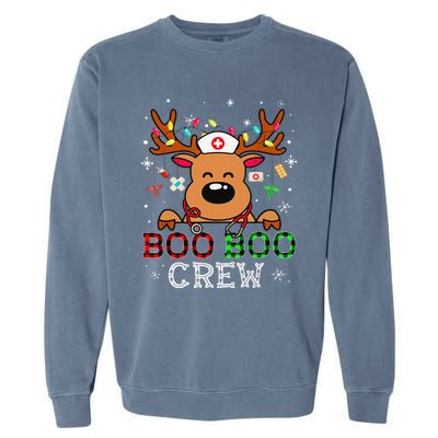 Boo Boo Crew Reindeer Nurse Buffalo Plaid Nurse Christmas Garment-Dyed Sweatshirt