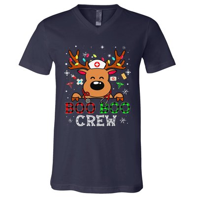 Boo Boo Crew Reindeer Nurse Buffalo Plaid Nurse Christmas V-Neck T-Shirt