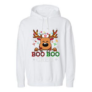 Boo Boo Crew Reindeer Nurse Buffalo Plaid Nurse Christmas Garment-Dyed Fleece Hoodie