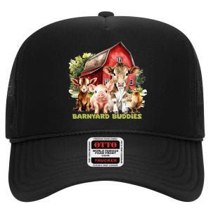 Barnyard Buddies Cute Cow Goat Pig Hen On The Farm Barnyard High Crown Mesh Back Trucker Hat