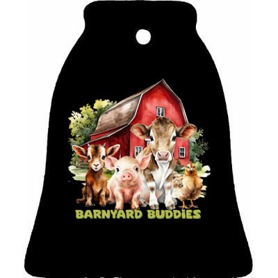 Barnyard Buddies Cute Cow Goat Pig Hen On The Farm Barnyard Ceramic Bell Ornament