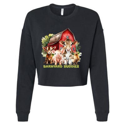 Barnyard Buddies Cute Cow Goat Pig Hen On The Farm Barnyard Cropped Pullover Crew