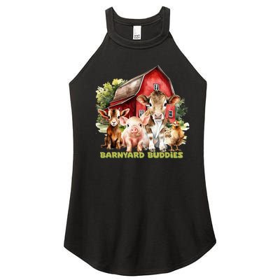 Barnyard Buddies Cute Cow Goat Pig Hen On The Farm Barnyard Women’s Perfect Tri Rocker Tank