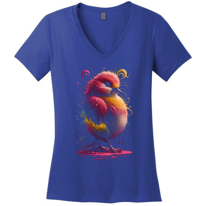 Birdwatching Birder Colorful Bird Art Ornithology Gift Women's V-Neck T-Shirt