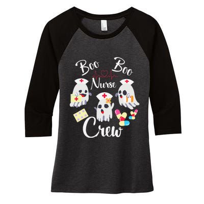 Boo Boo Crew Nurse Ghost Costume Funny Halloween Gift Women's Tri-Blend 3/4-Sleeve Raglan Shirt