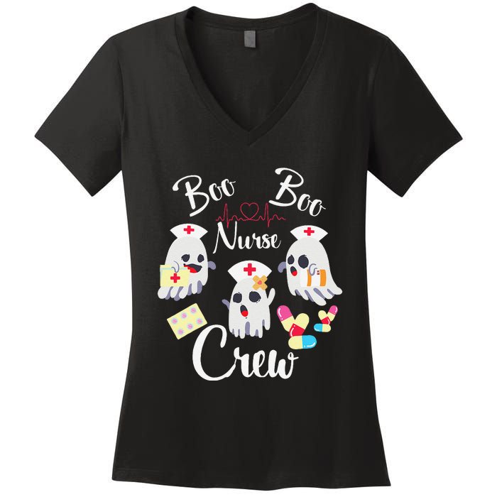 Boo Boo Crew Nurse Ghost Costume Funny Halloween Gift Women's V-Neck T-Shirt