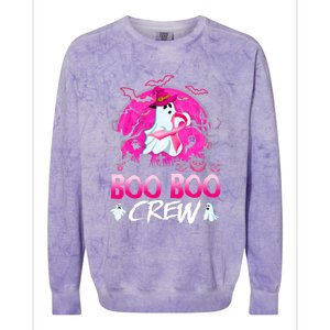 Boo Boo Crew Halloween Ghost Ribbon Breast Cancer Awareness Colorblast Crewneck Sweatshirt