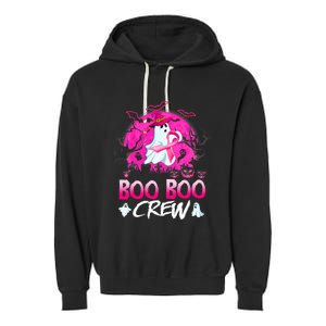 Boo Boo Crew Halloween Ghost Ribbon Breast Cancer Awareness Garment-Dyed Fleece Hoodie