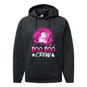 Boo Boo Crew Halloween Ghost Ribbon Breast Cancer Awareness Performance Fleece Hoodie