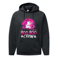 Boo Boo Crew Halloween Ghost Ribbon Breast Cancer Awareness Performance Fleece Hoodie