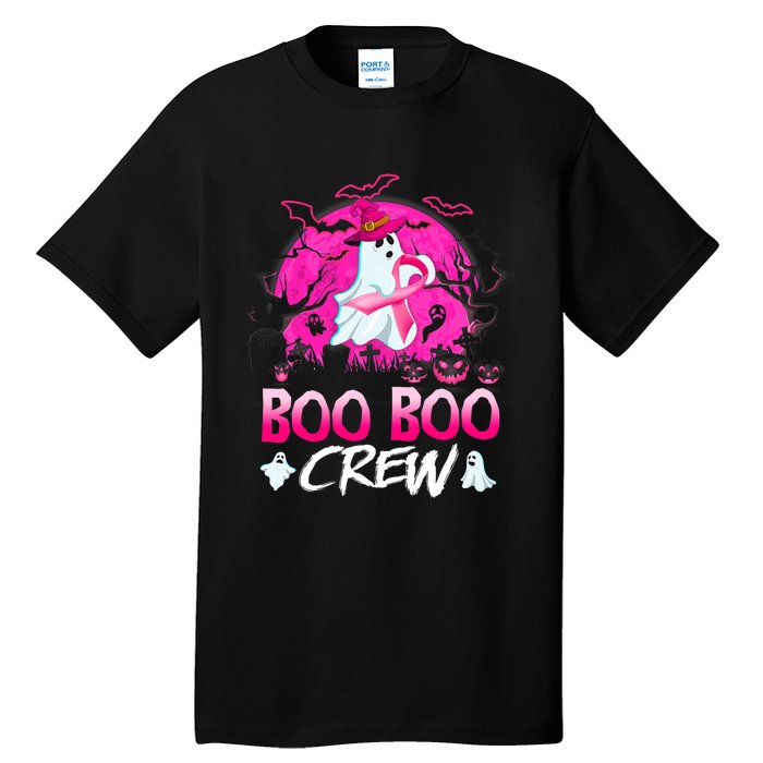 Boo Boo Crew Halloween Ghost Ribbon Breast Cancer Awareness Tall T-Shirt