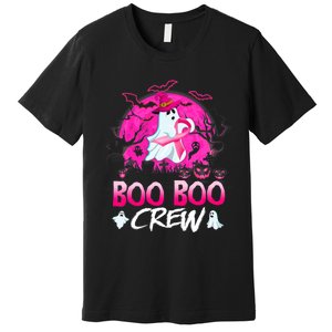 Boo Boo Crew Halloween Ghost Ribbon Breast Cancer Awareness Premium T-Shirt