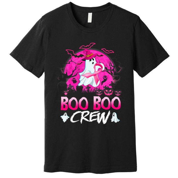 Boo Boo Crew Halloween Ghost Ribbon Breast Cancer Awareness Premium T-Shirt