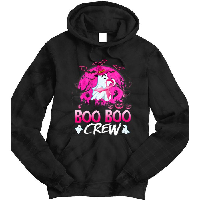 Boo Boo Crew Halloween Ghost Ribbon Breast Cancer Awareness Tie Dye Hoodie