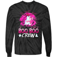 Boo Boo Crew Halloween Ghost Ribbon Breast Cancer Awareness Tie-Dye Long Sleeve Shirt