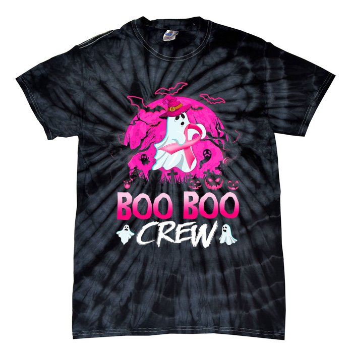 Boo Boo Crew Halloween Ghost Ribbon Breast Cancer Awareness Tie-Dye T-Shirt