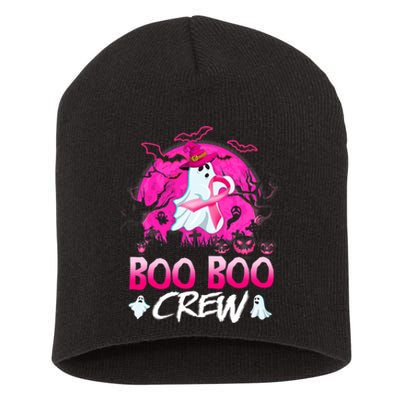 Boo Boo Crew Halloween Ghost Ribbon Breast Cancer Awareness Short Acrylic Beanie