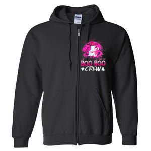 Boo Boo Crew Halloween Ghost Ribbon Breast Cancer Awareness Full Zip Hoodie