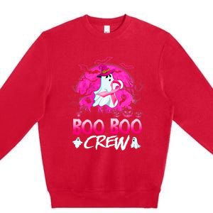 Boo Boo Crew Halloween Ghost Ribbon Breast Cancer Awareness Premium Crewneck Sweatshirt