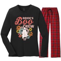 BrideS Boo Crew Floral Ghost Wedding Bachelorette Halloween Women's Long Sleeve Flannel Pajama Set 