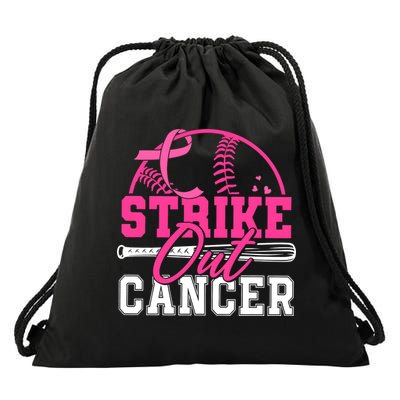Baseball Breast Cancer Strike Out Cancer Awareness Month Drawstring Bag