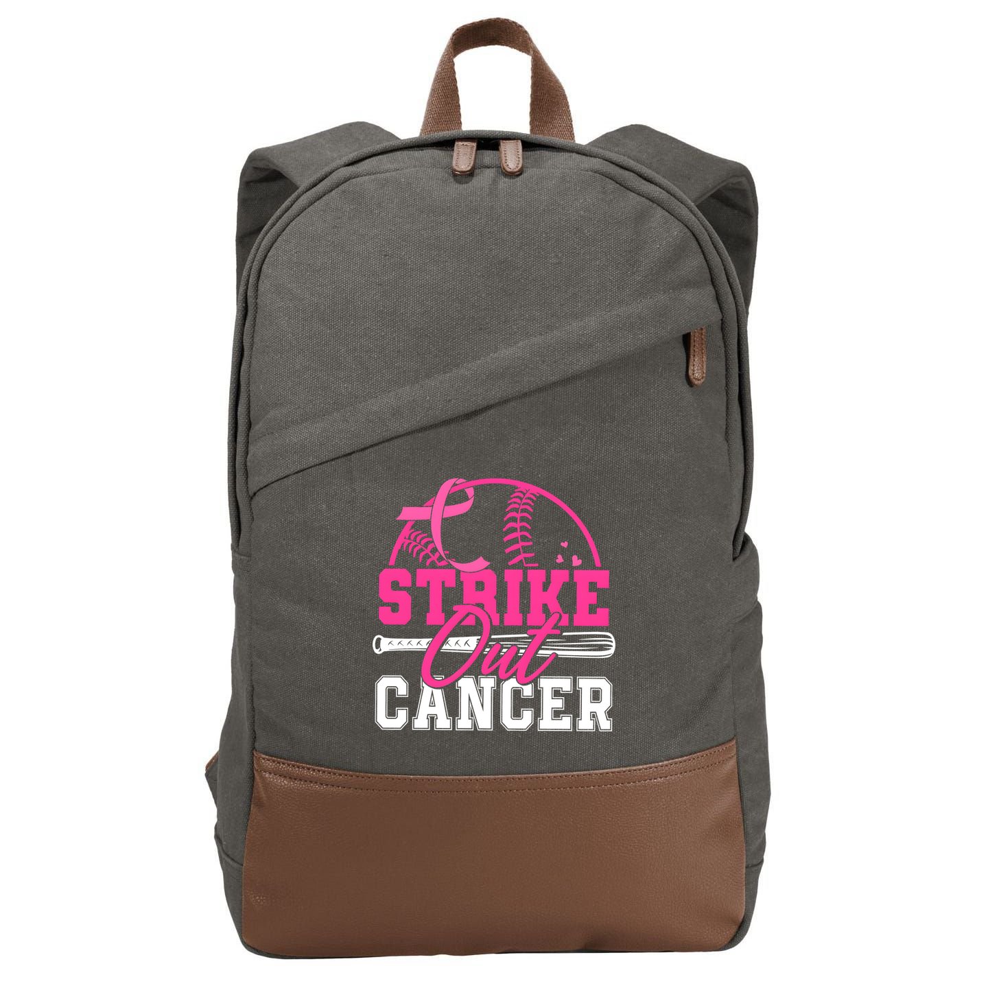 Baseball Breast Cancer Strike Out Cancer Awareness Month Cotton Canvas Backpack